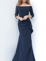 Jovani - 00446 Off Shoulder Drape Crepe Mermaid Dress