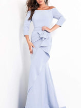Jovani - 00446 Off Shoulder Drape Crepe Mermaid Dress