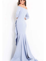 Jovani - 00446 Off Shoulder Drape Crepe Mermaid Dress