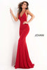 Jovani 00512 Plunging V-neck Strappy Prom Evening Gown - RED / 4