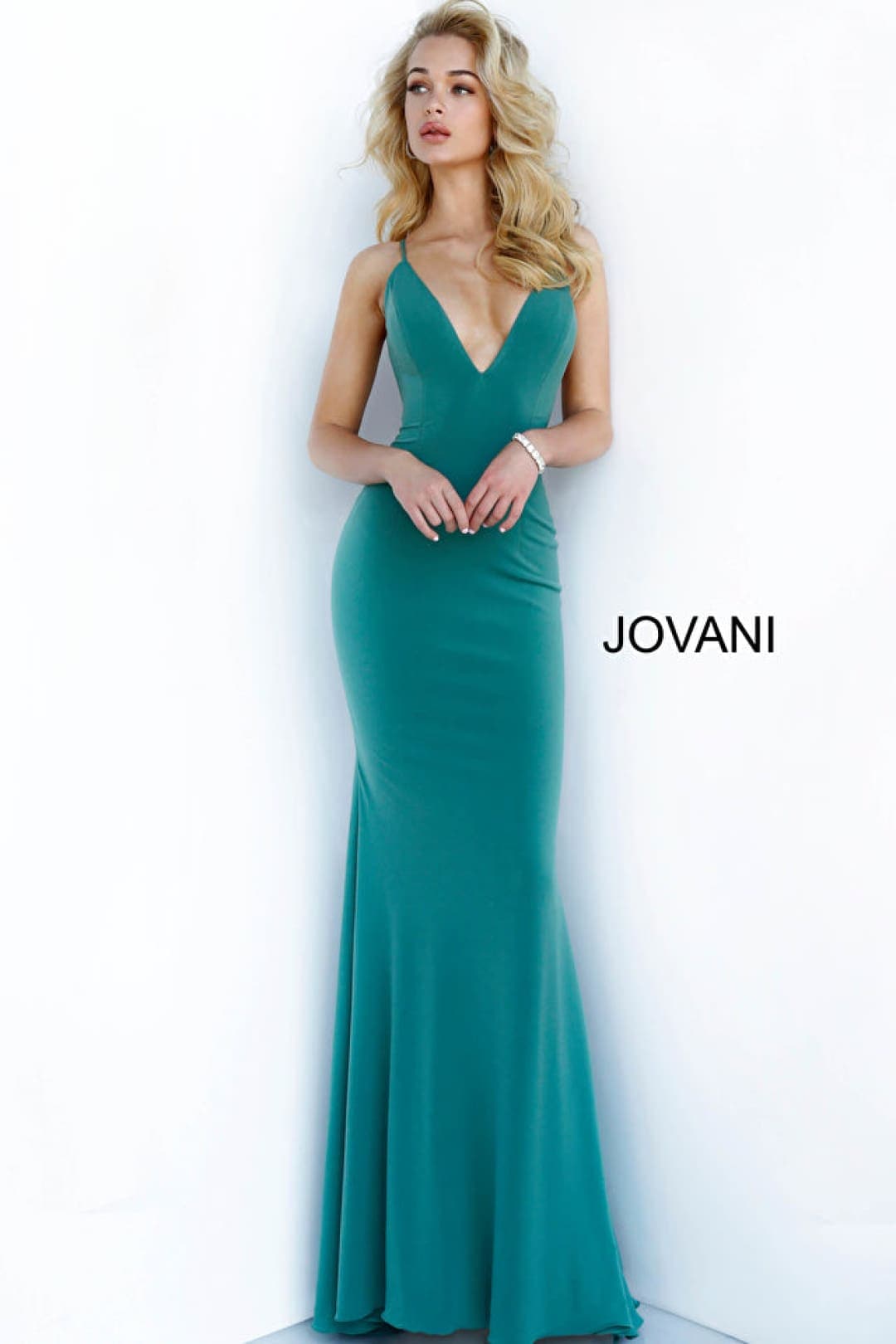 Jovani 00512 Plunging V-neck Strappy Prom Evening Gown - SAGE / 8