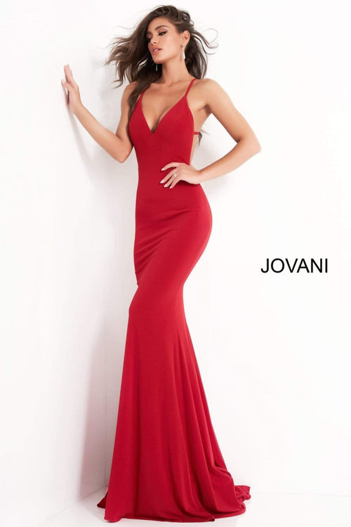 Jovani 00512 - Sleek Fitted Prom Dress with Strappy Back and Elegant Train - Prom