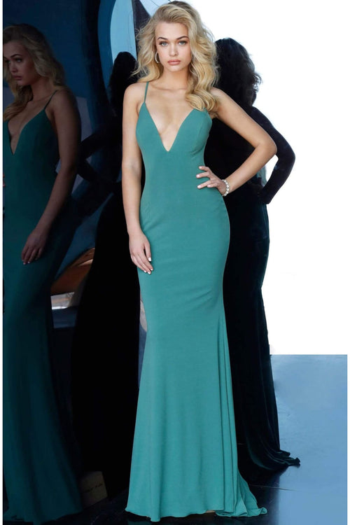 Jovani 00512 - Sleek Fitted Prom Dress with Strappy Back and Elegant Train - Prom