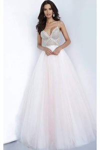 Jovani - 00580 Deep V-neck Beaded Ballgown - Prom