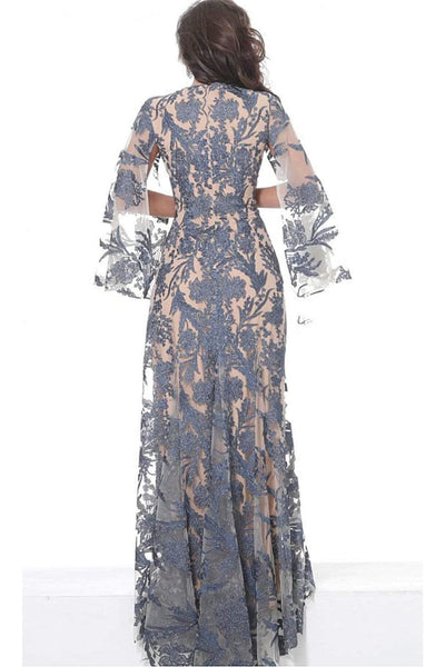 Jovani - 00752 Cape Sleeve Novelty Lace Sheath Gown - Prom