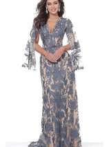 Jovani - 00752 Cape Sleeve Novelty Lace Sheath Gown