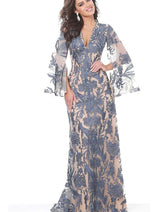 Jovani - 00752 Cape Sleeve Novelty Lace Sheath Gown