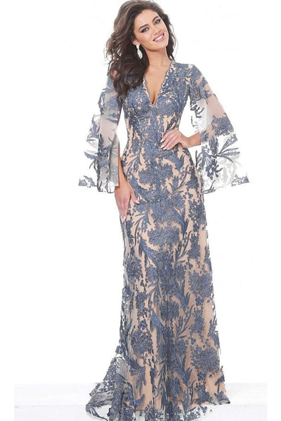 Jovani - 00752 Cape Sleeve Novelty Lace Sheath Gown - Prom