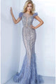 Jovani 02326 - Illusion Bejeweled Feather Sheath Dress - Prom