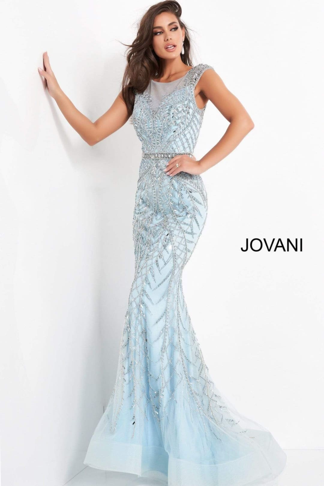 Jovani 02336 Trumpet Dress with Embellished Scoop Neck - Prom