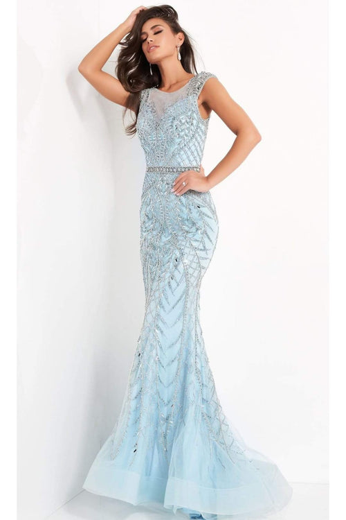 Jovani 02336 Trumpet Dress with Embellished Scoop Neck - Prom