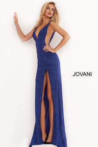 Jovani - 02472 V Neck Fitted Prom Dress with High Slit - Prom