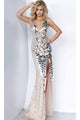 Jovani 02479 Elegant Embellished Deep V-Neck Sheath Dress - Prom