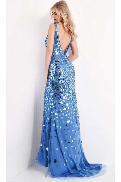 Jovani 02479 Elegant Embellished Deep V-Neck Sheath Dress - Prom