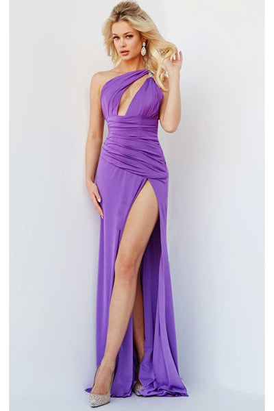 Jovani 02543 Sexy Cutout Bodice One Shoulder Prom Evening Gown With High Slit
