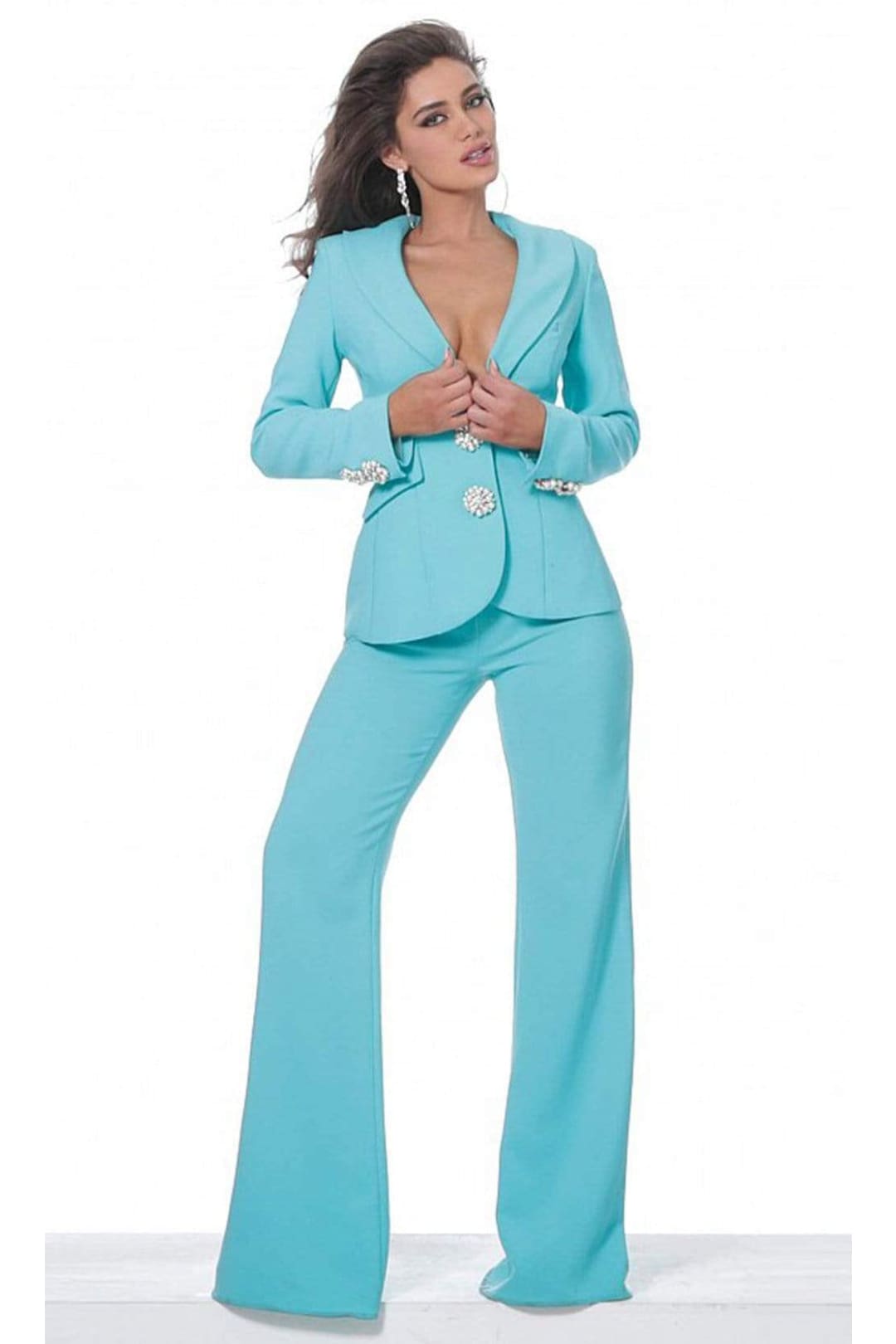 Jovani - 02637 Two Piece Deep V-Neck Pantsuit - Prom
