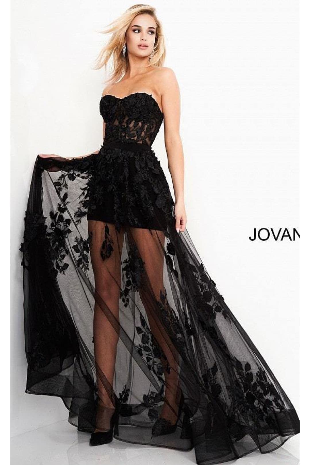 Jovani 04914 Strapless Sheer Bone Corset Sequin Short Nude Prom Dress