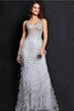 Jovani 03023 - Feather Gown with Beaded Adornments - Prom