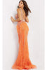 Jovani - 03023 Sheer Bodice Beaded Adorned Feather Fitted Evening Gown - Prom