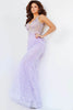 Jovani - 03023 Sheer Bodice Beaded Adorned Feather Fitted Evening Gown - Prom