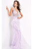 Jovani - 03023 Sheer Bodice Beaded Adorned Feather Fitted Evening Gown - Prom