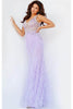 Jovani - 03023 Sheer Bodice Beaded Adorned Feather Fitted Evening Gown - Prom