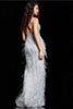 Jovani 03023 V - Neck Sheer Beaded Feather Prom Embellished Dress - BLACK / 00