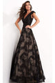 Jovani - 03330 Cap Sleeve V-Neck Soutache A-Line Gown - Prom