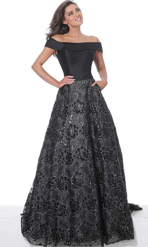 Jovani 03331 - A-Line Dress with Off-Shoulder Satin Bodice and Embroidery. - Prom