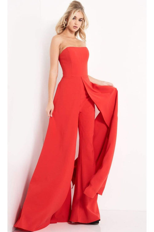 Jovani 03529 - Strapless Wide Leg Formal Evening Jumpsuit with Overlay - Prom