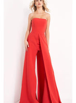 Strapless Wide-Leg Formal Evening Jumpsuit with Overlay - Jovani 03529