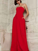 Strapless Wide-Leg Formal Evening Jumpsuit with Overlay - Jovani 03529