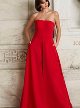 Strapless Wide-Leg Formal Evening Jumpsuit with Overlay - Jovani 03529