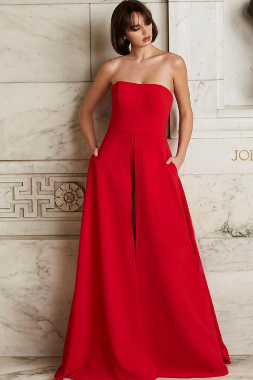 Jovani 03529 - Strapless Wide Leg Formal Evening Jumpsuit with Overlay - Prom