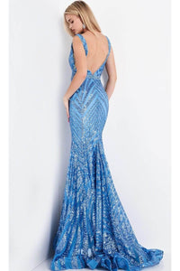 Jovani 03570 Sleeveless V-neck Sequined Prom Mermaid Evening Gown - Dress