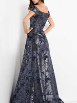 Jovani 03674 - Metallic Off-Shoulder A-Line Gown
