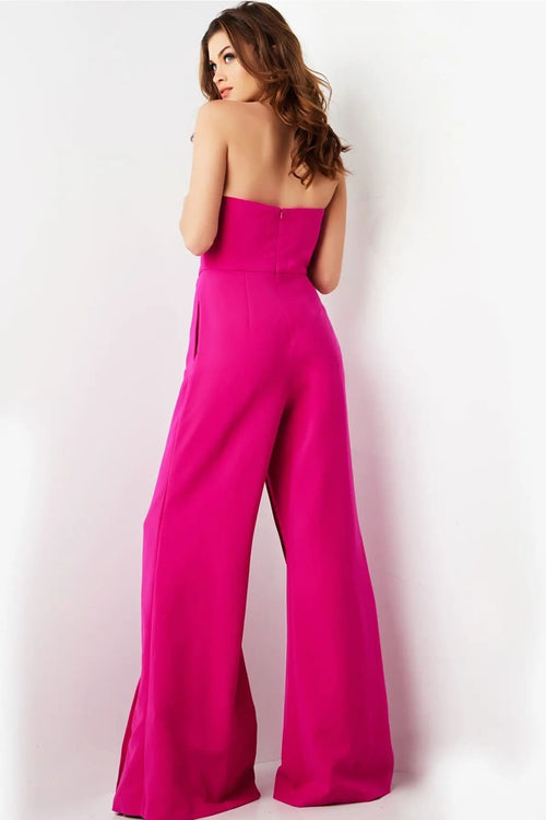 Jovani 03828 - Strapless Straight Neck Wide Leg Evening Jumpsuit - Prom