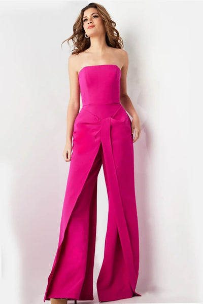 Jovani 03828 - Strapless Straight Neck Wide Leg Evening Jumpsuit - Prom