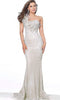 Jovani 03904 Trumpet Dress with Lace Asymmetric Neckline - Prom