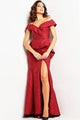 Jovani 03944 - Off-Shoulder Mermaid Gown with High Slit and Jacquard Fabric - Prom