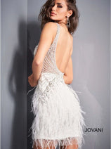 Jovani 04042 Feather Beaded Open Back Mini Sweet 16 Hoco Party Dress