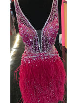 Jovani 04042 Feather Beaded Open Back Mini Sweet 16 Hoco Party Dress