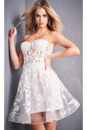 Jovani 04109 Fit and Flare Dress with Floral Appliques and Illusion Corset