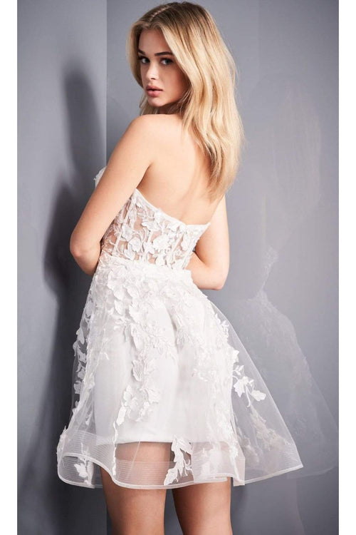 Jovani 04109 Fit and Flare Dress with Floral Appliques and Illusion Corset - Prom