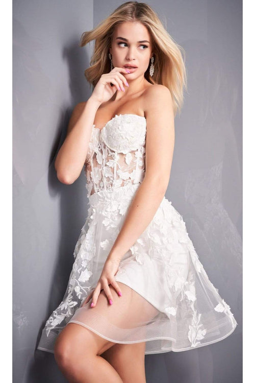 Jovani 04109 Fit and Flare Dress with Floral Appliques and Illusion Corset - Prom