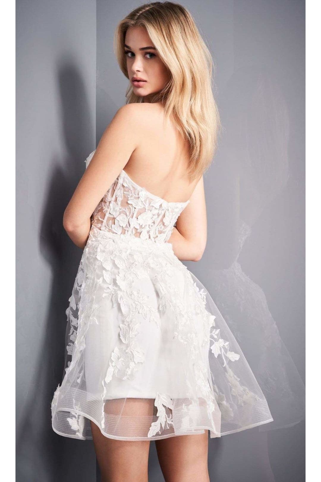 Jovani 04109 Strapless Floral Illusion Hoco Short Dress
