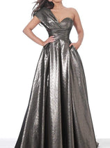 Jovani 04170 - Dazzling Metallic One-Shoulder A-Line Gown