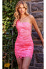 Jovani 04190 One Shoulder Sequined Lace Mini Hoco Dress - NEON PINK / 00