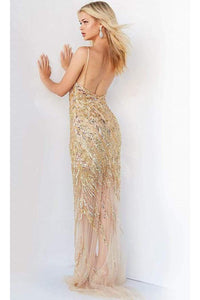 Jovani 04195 - Long Gown with Bejeweled Cutouts and Slit - Prom