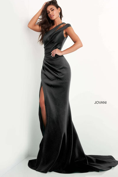 Jovani - 04222 Split One-Shoulder High Leg Slit Evening Gown - Prom